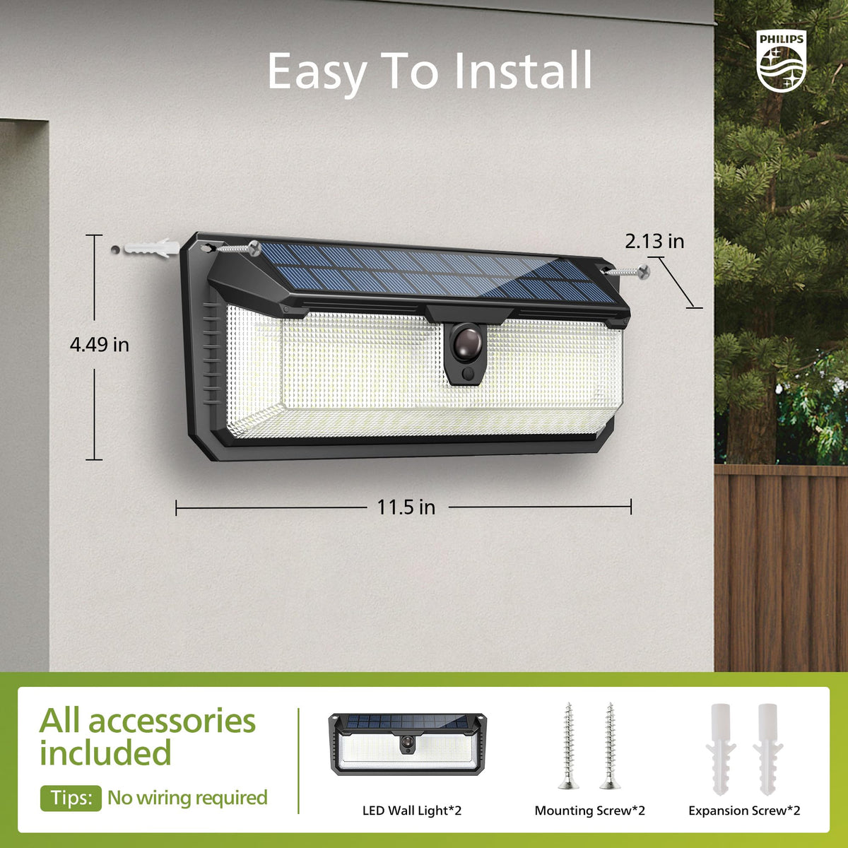 Philips Solar Lights Motion Sensor Outdoor – 800 Lumens, 3 Lighting Modes, Waterproof Wall Light