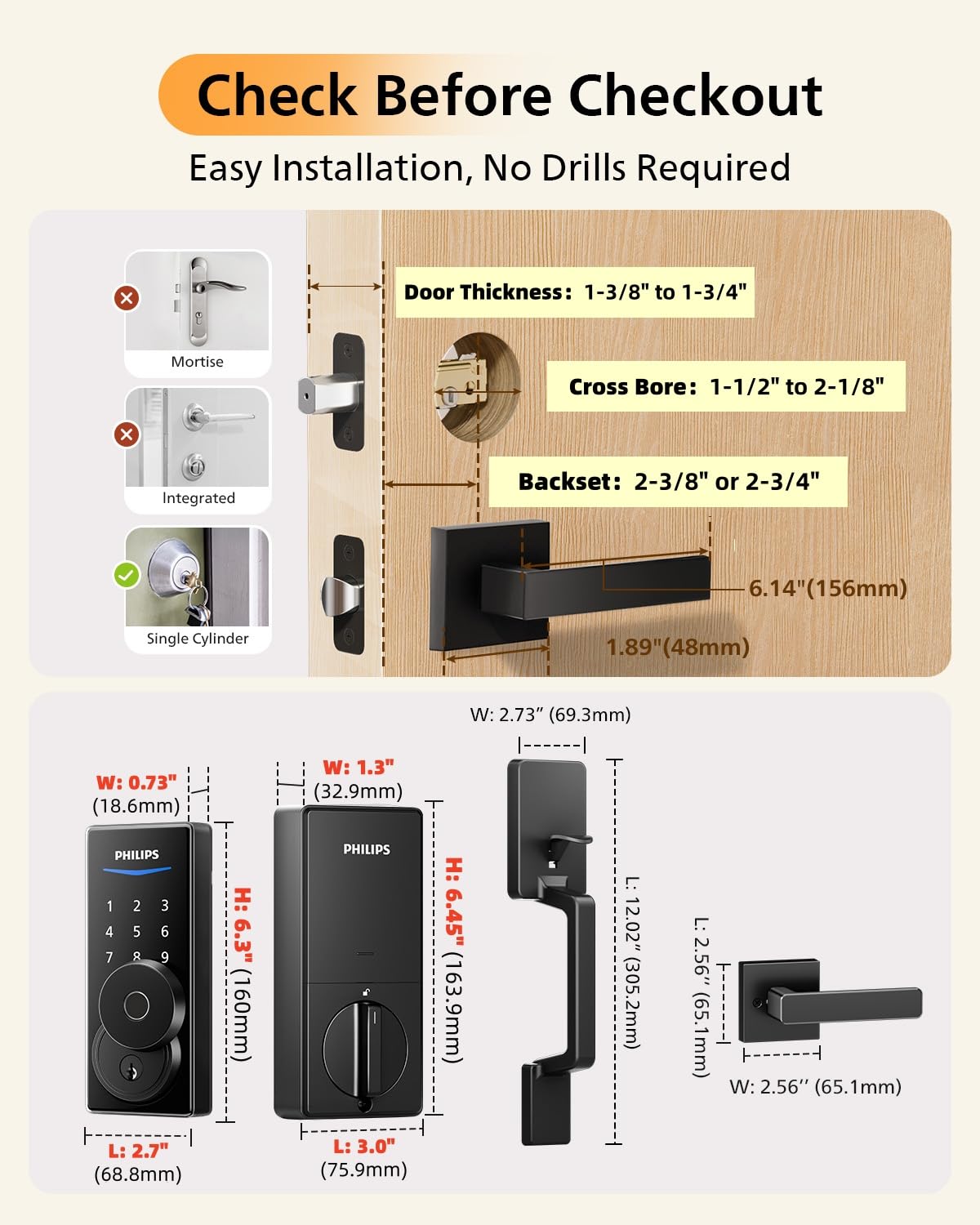 Philips Touchscreen WiFi Smart Lock with Handle Set – Fingerprint Entry, Voice Control & Remote Access | Matte Black