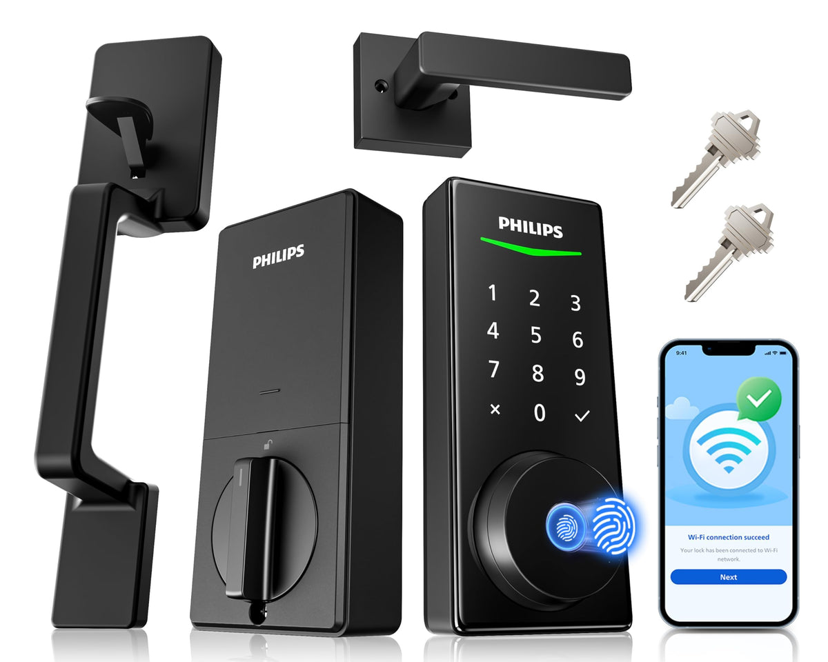 Philips Touchscreen WiFi Smart Lock with Handle Set – Fingerprint Entry, Voice Control & Remote Access | Matte Black