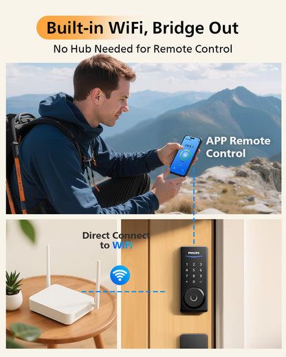 Philips Touchscreen WiFi Smart Lock with Handle Set – Fingerprint Entry, Voice Control & Remote Access | Matte Black