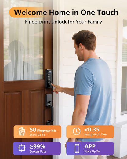 Philips Touchscreen WiFi Smart Lock with Handle Set – Fingerprint Entry, Voice Control & Remote Access | Matte Black