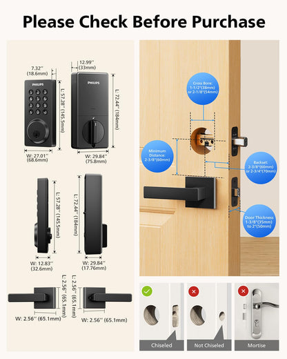 Philips WiFi Smart Door Lock with Handle – Remote Control, Voice Unlock, Auto Lock, IP54