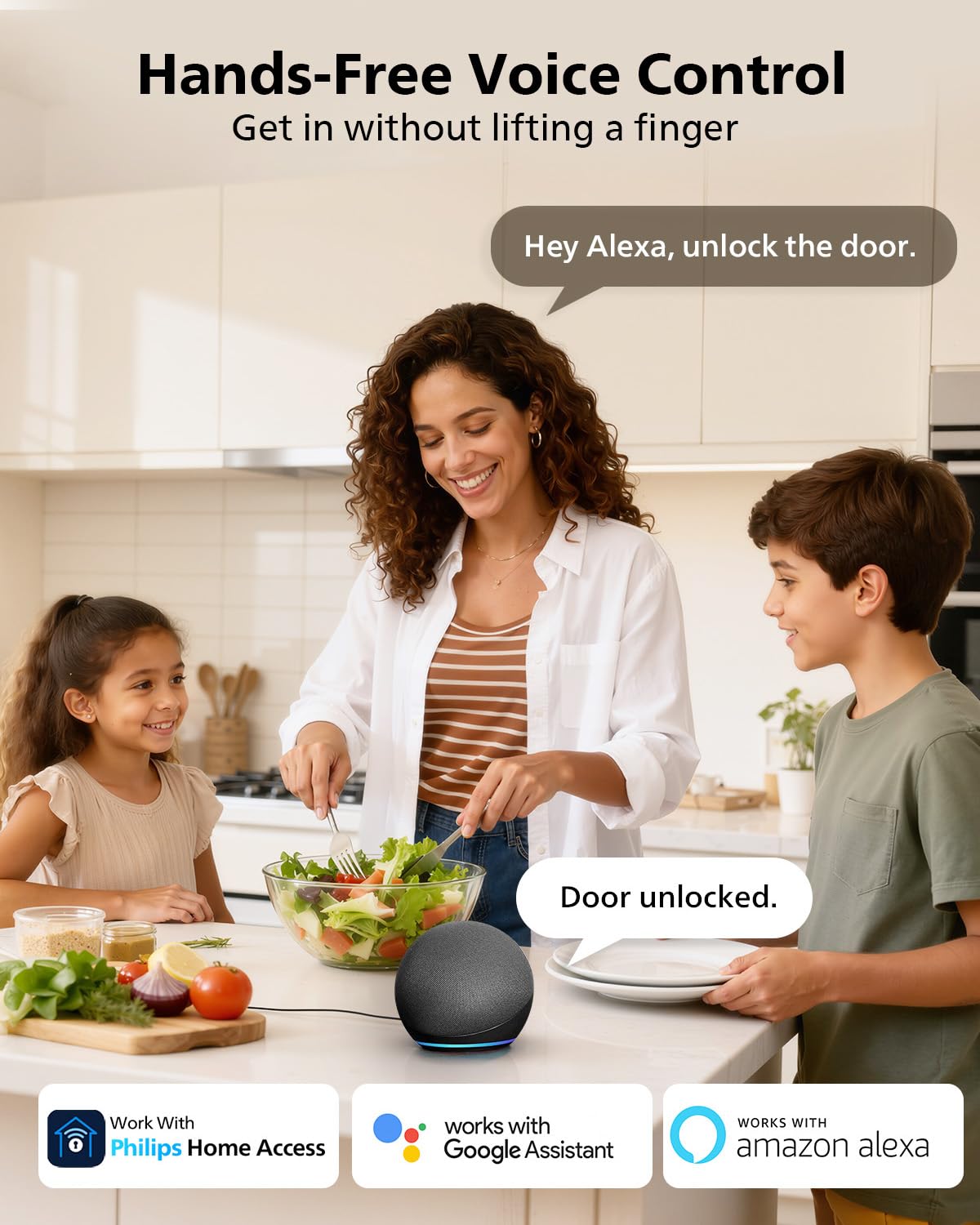 Philips WiFi Smart Door Lock with Handle – Remote Control, Voice Unlock, Auto Lock, IP54
