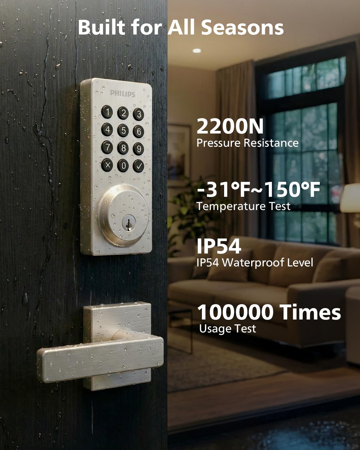 Philips WiFi Smart Door Lock with Handle — Remote Access, Auto Lock & Voice Unlock