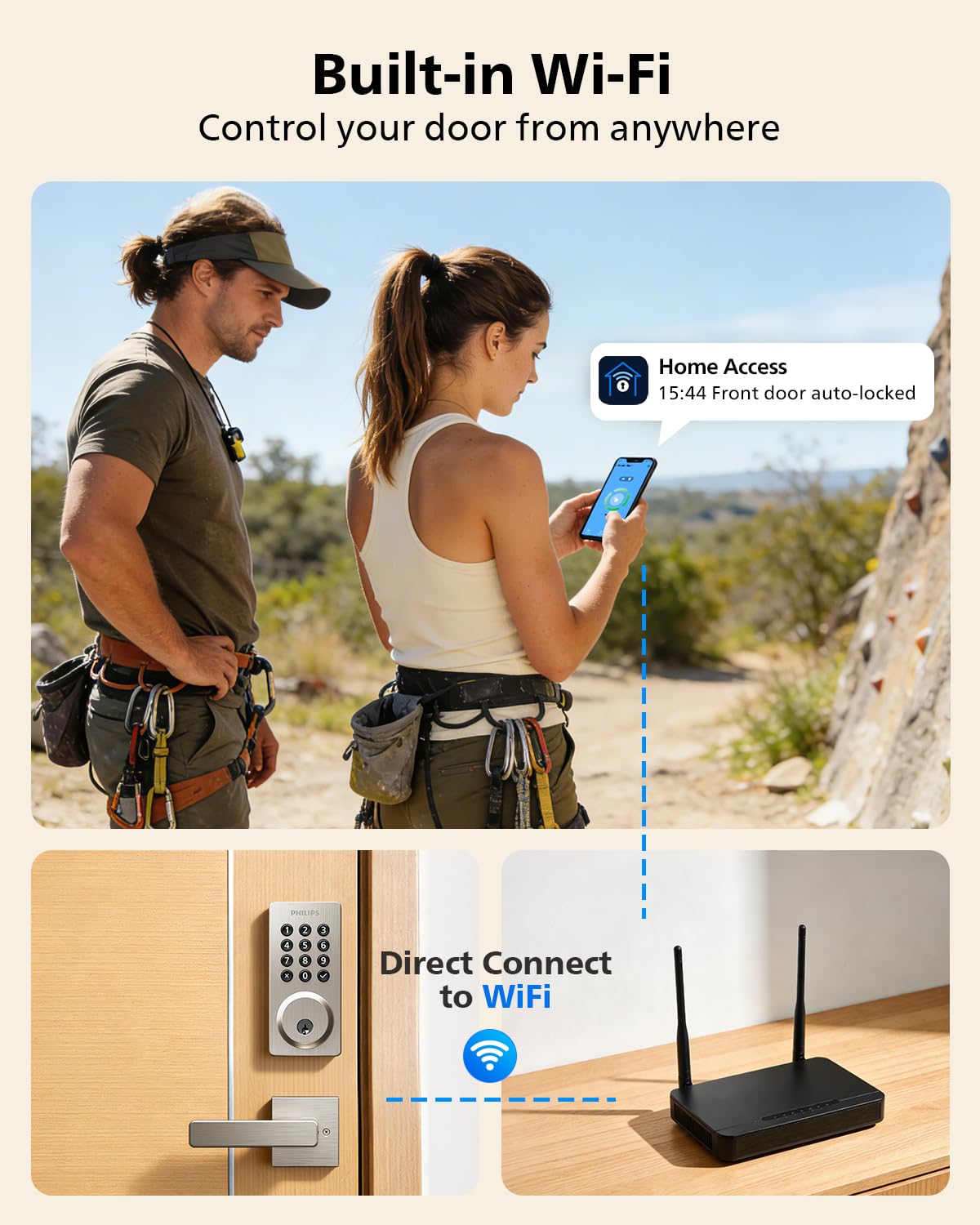 Philips WiFi Smart Door Lock with Handle — Remote Access, Auto Lock & Voice Unlock