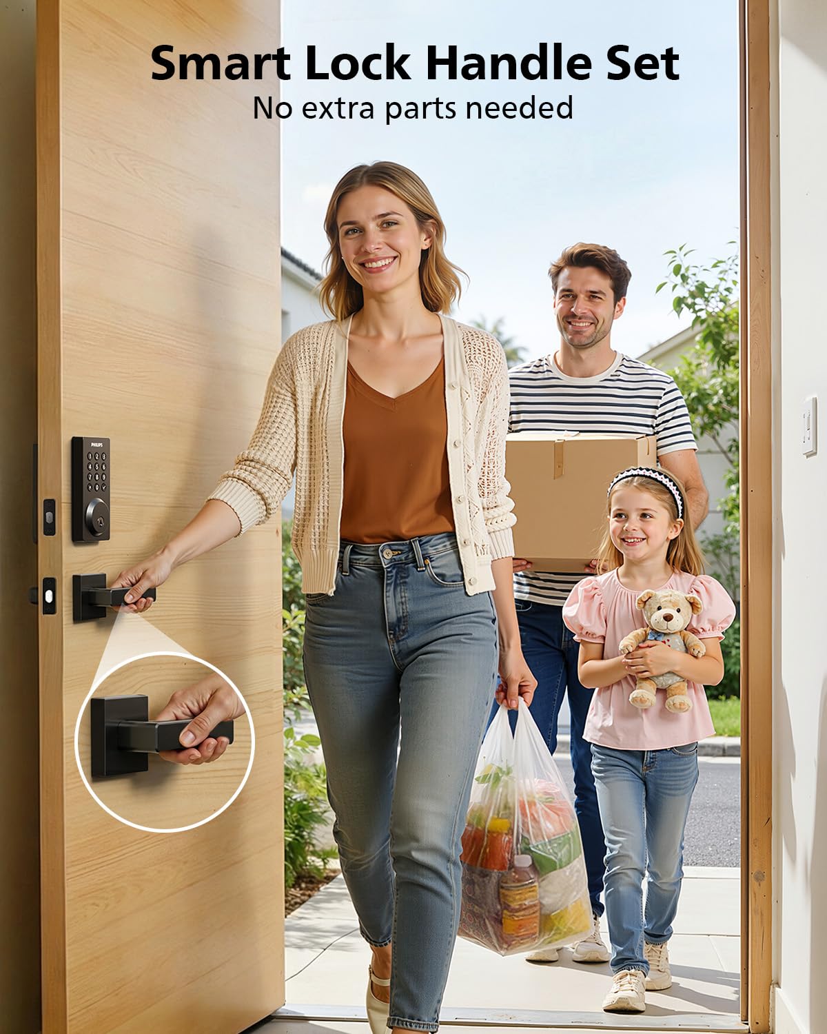 Philips WiFi Smart Door Lock with Handle – Remote Control, Voice Unlock, Auto Lock, IP54