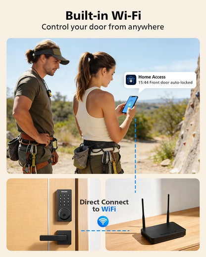 Philips WiFi Smart Door Lock with Handle – Remote Control, Voice Unlock, Auto Lock, IP54