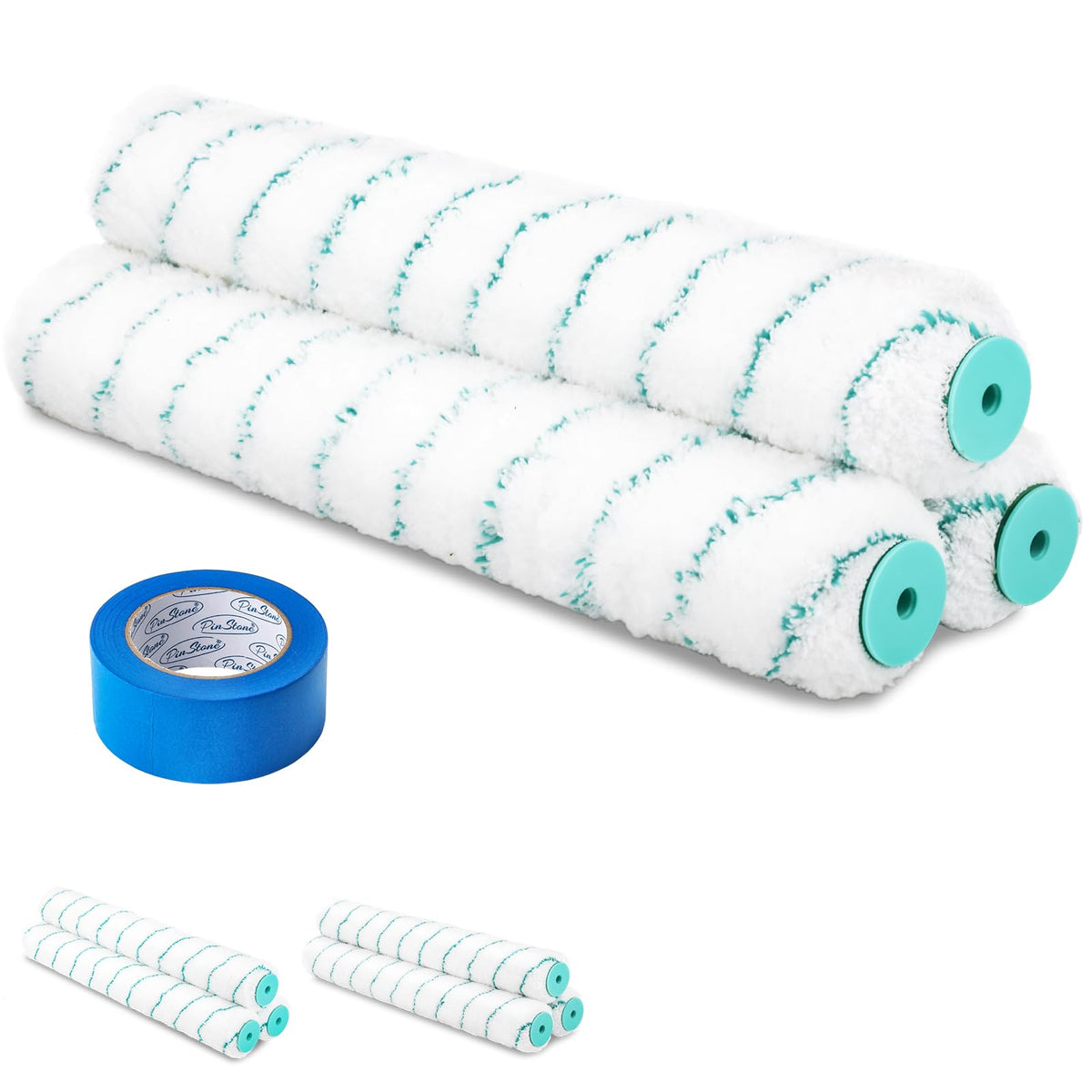 PinStone 18-Inch Microfiber Roller Covers – 3 Pack, 3/4-Inch Nap, Includes Painter's Tape