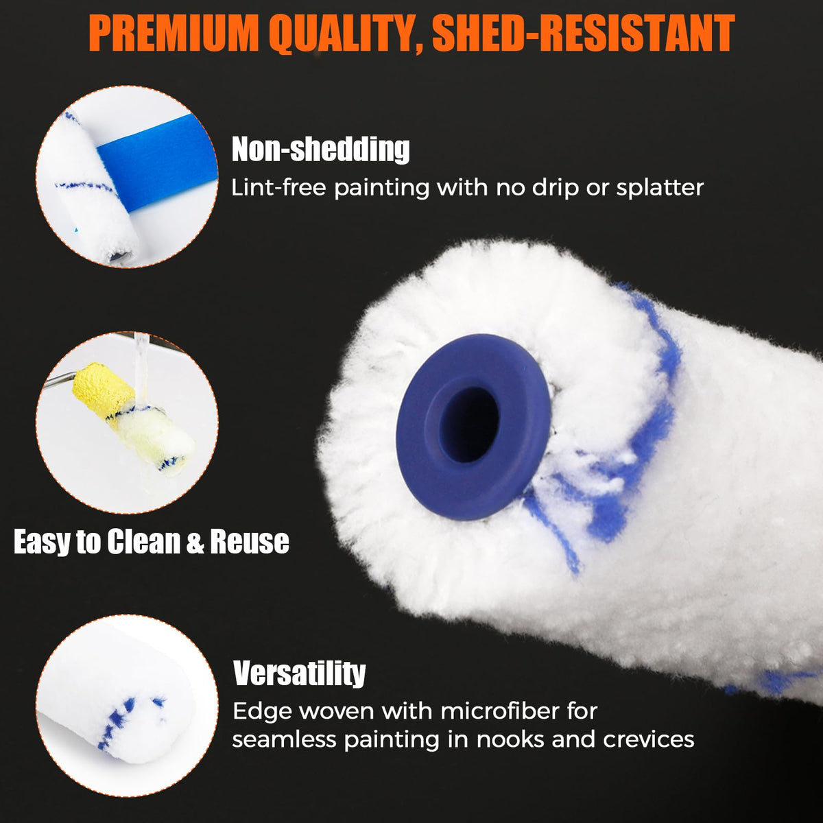 PinStone 60pcs 4-Inch Microfiber Roller Covers - 1/3-Inch Nap Mini Refills