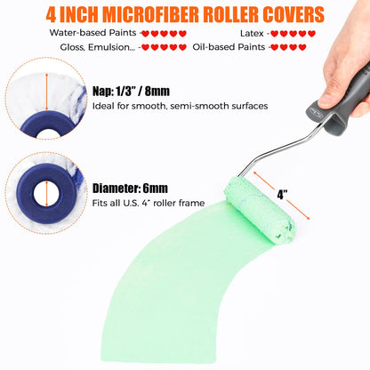 PinStone 60pcs 4-Inch Microfiber Roller Covers - 1/3-Inch Nap Mini Refills