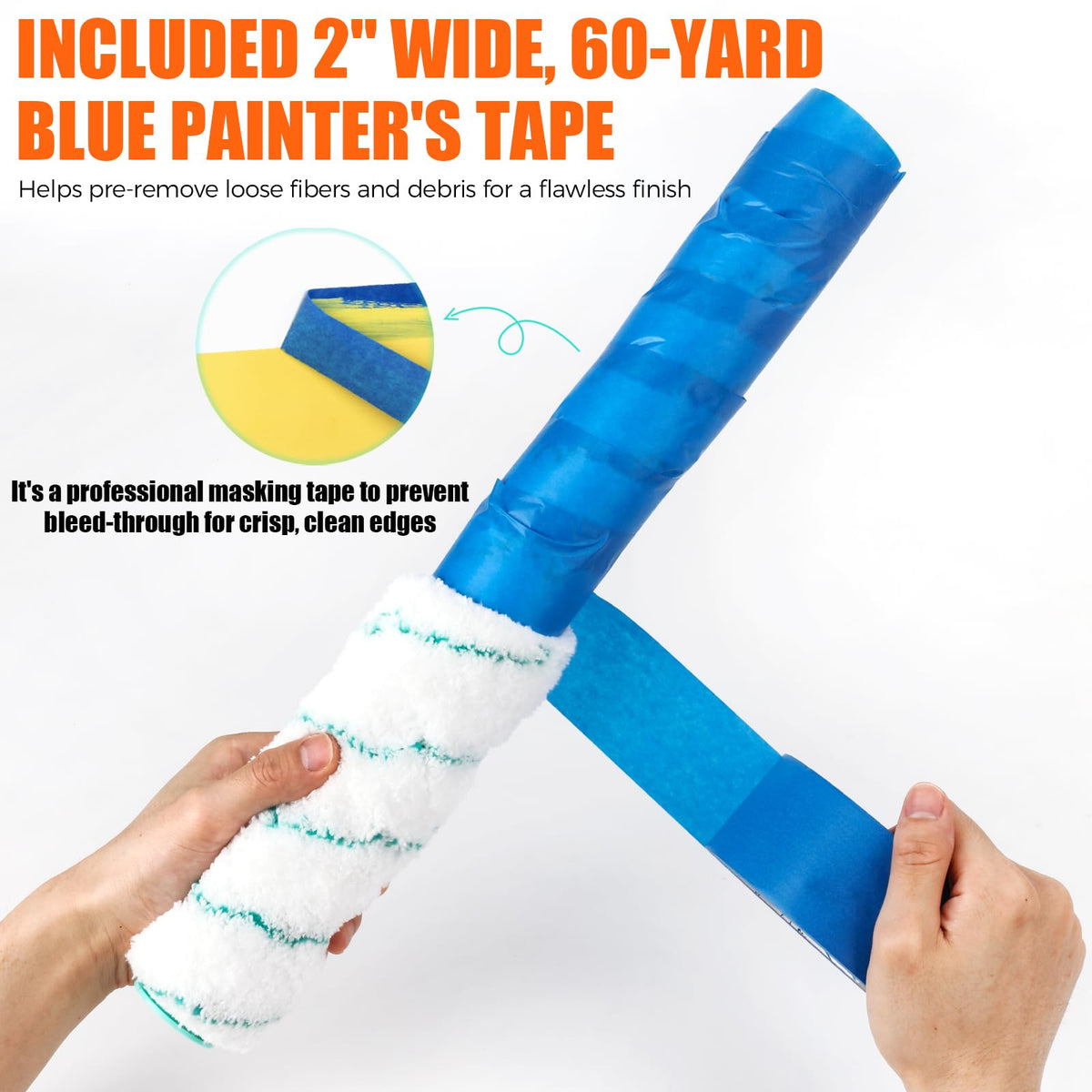 PinStone 18-Inch Microfiber Roller Covers – 3 Pack, 3/4-Inch Nap, Includes Painter's Tape