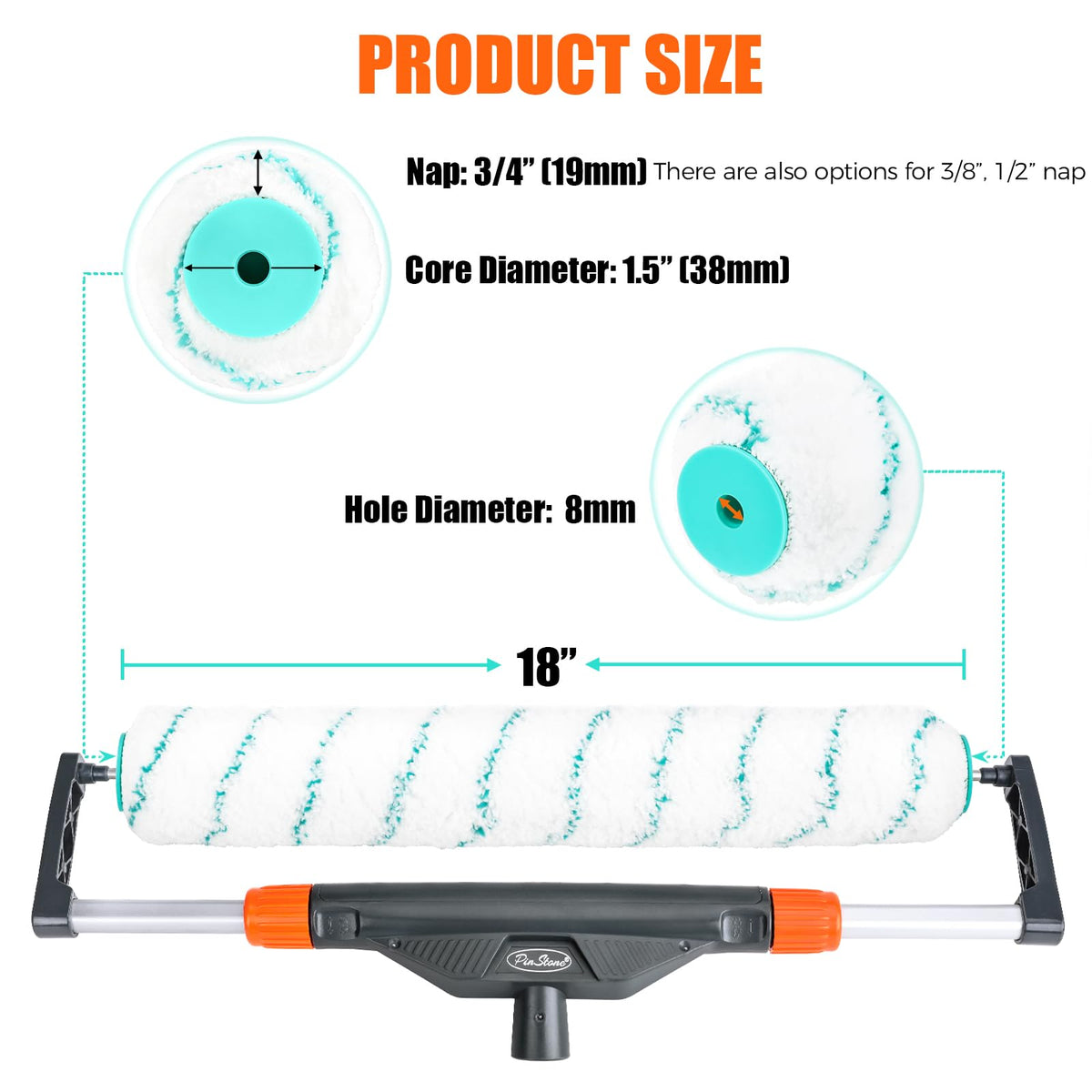 PinStone 18-Inch Microfiber Roller Covers – 3 Pack, 3/4-Inch Nap, Includes Painter's Tape