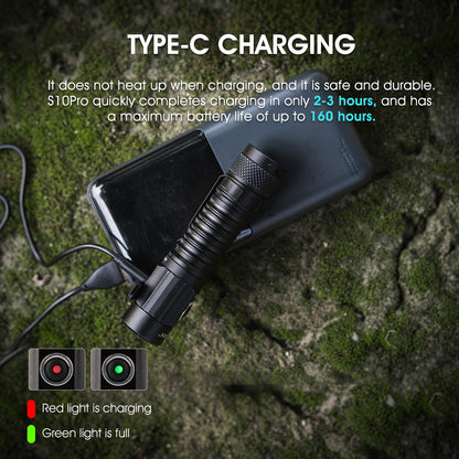 PIOOCAN S10Pro Rechargeable Flashlight – 2500 Lumens, USB-C, Magnetic Base, IPX8, 4 Modes