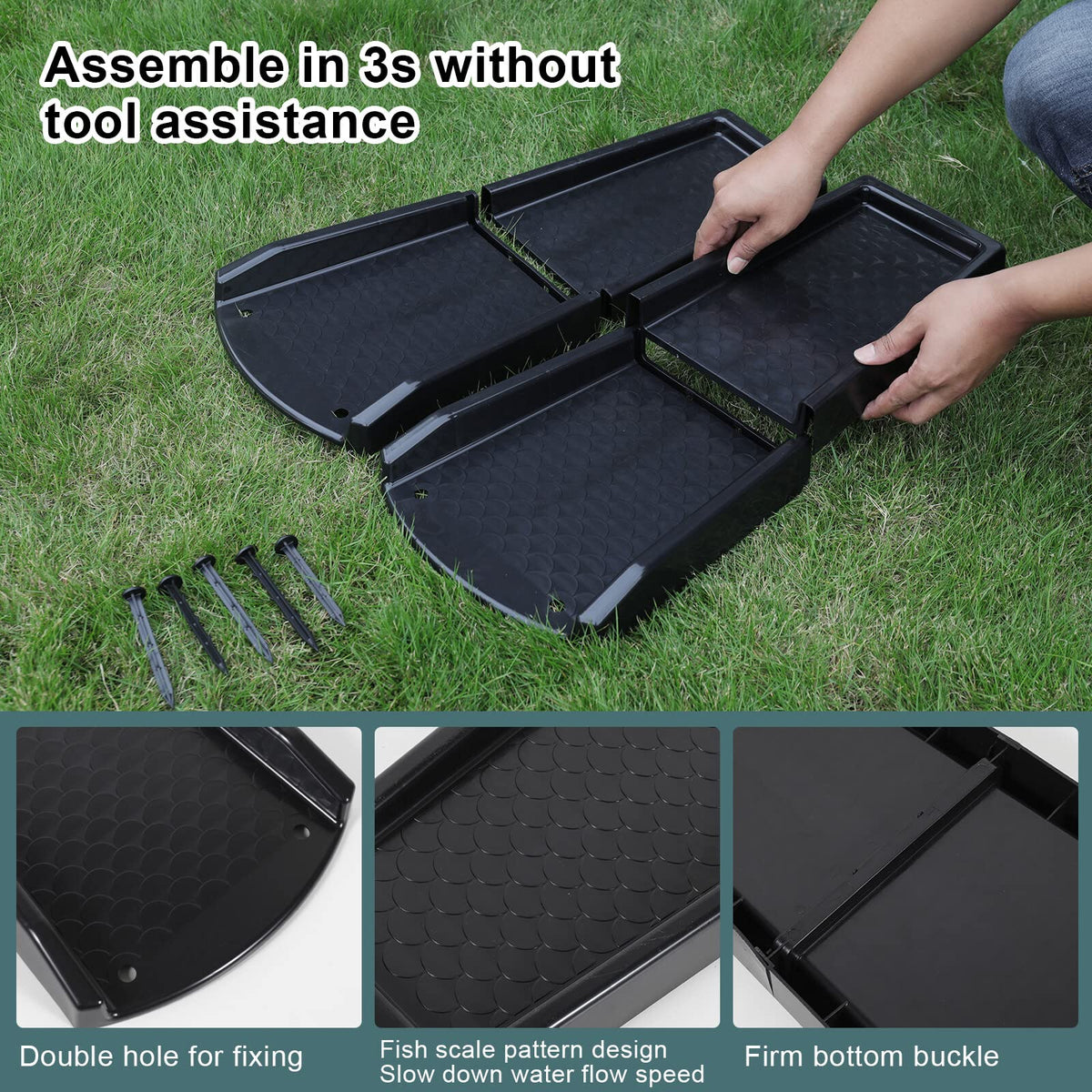 Plusgutter Rain Gutter Downspout Splash Block – 24in Extender, Black (2 Pack)
