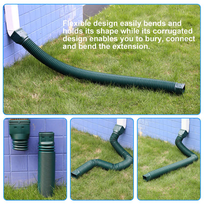 PlusGutter Green1-Pack Rain Gutter Downspout Extensions — Flexible, Extendable 21–68 Inches