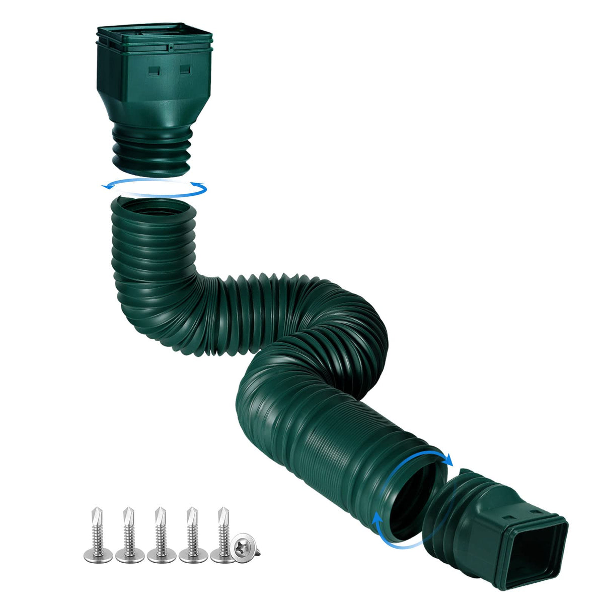 PlusGutter Green1-Pack Rain Gutter Downspout Extensions — Flexible, Extendable 21–68 Inches