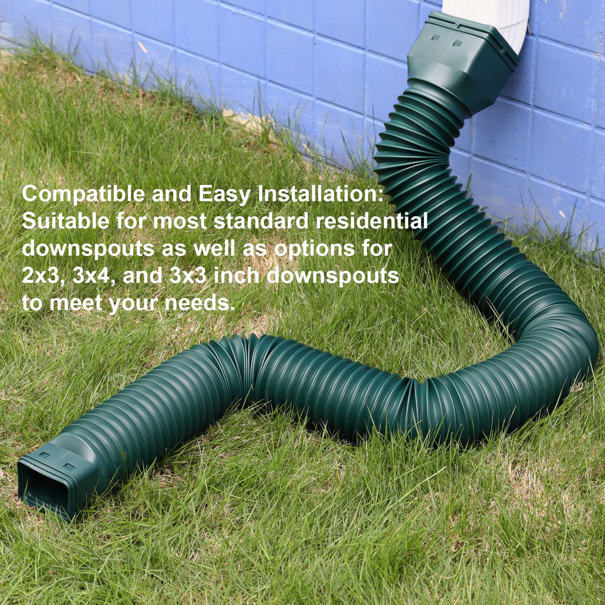 PlusGutter Green1-Pack Rain Gutter Downspout Extensions — Flexible, Extendable 21–68 Inches