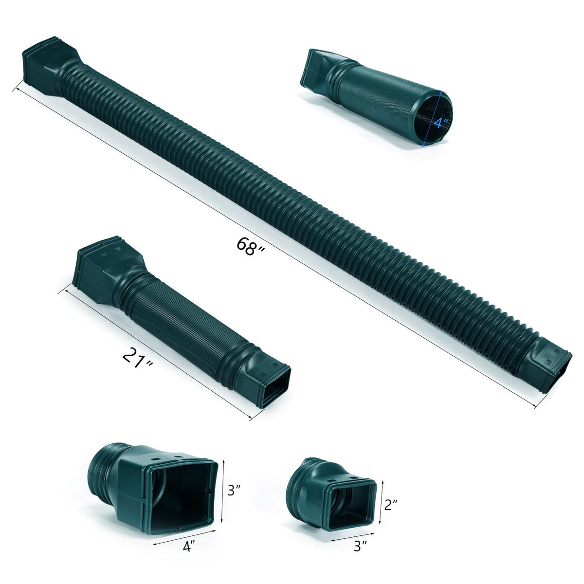 PlusGutter Green1-Pack Rain Gutter Downspout Extensions — Flexible, Extendable 21–68 Inches