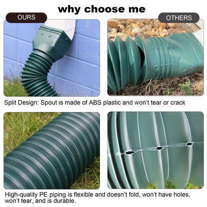 PlusGutter Green1-Pack Rain Gutter Downspout Extensions — Flexible, Extendable 21–68 Inches
