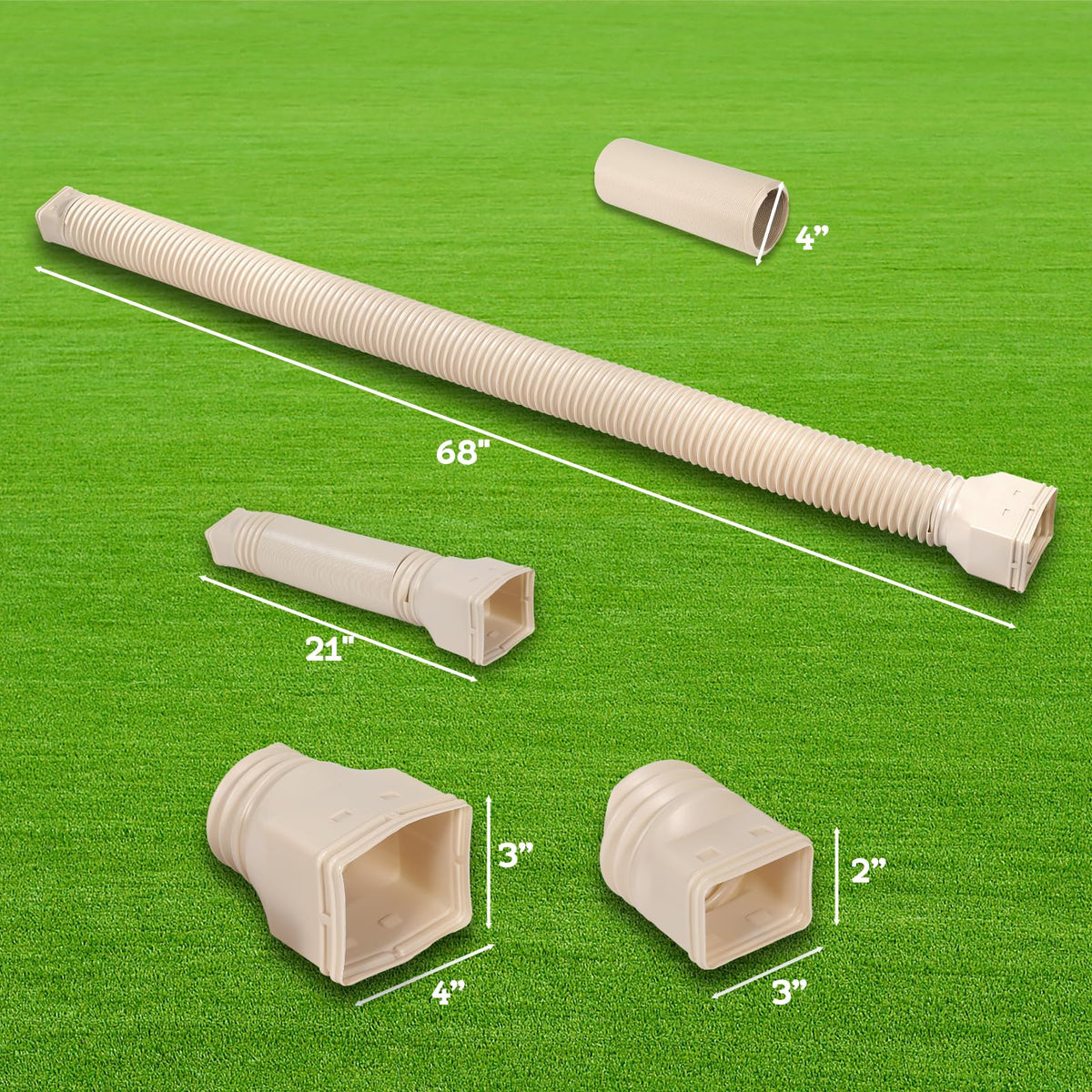 PlusGutter Downspout Extender 21-68 in | Flexible Rain Drain Extension (1 Pack, Limestone)