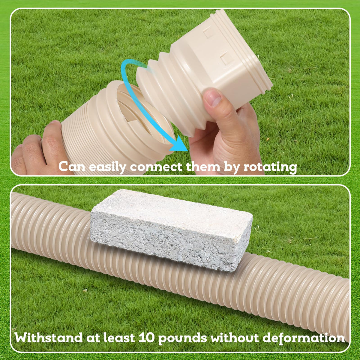 PlusGutter Downspout Extender 21-68 in | Flexible Rain Drain Extension (1 Pack, Limestone)