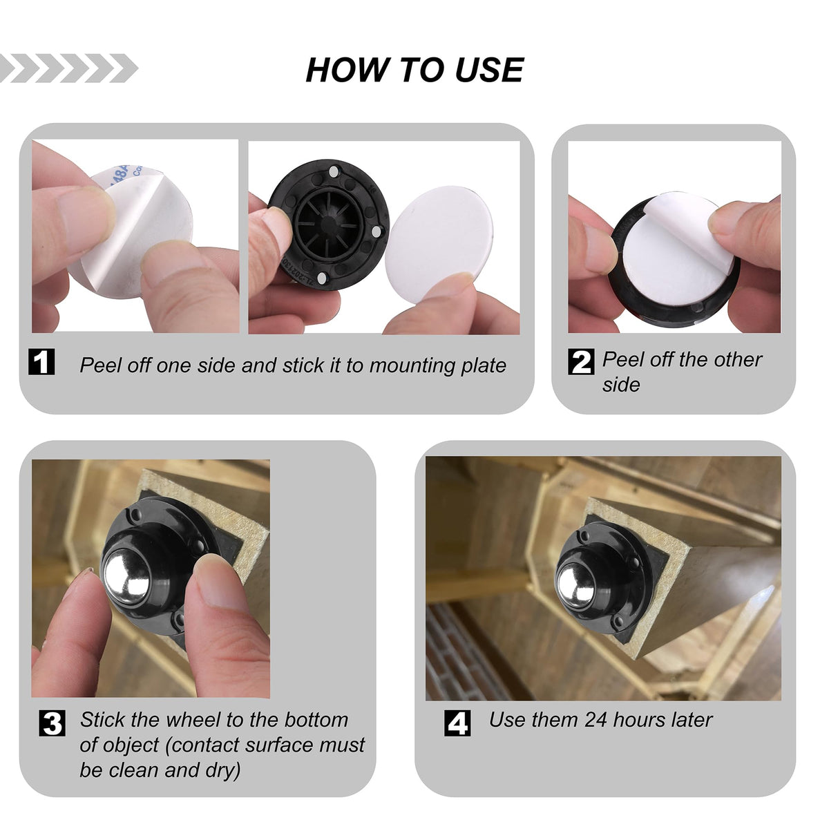 PlusRoc 8 Pack Self-Adhesive Caster Wheels – 1 Inch, Low-Profile Swivel, 28 Lbs Each