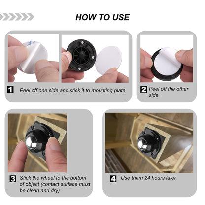 PlusRoc 8 Pack Self-Adhesive Caster Wheels – 1 Inch, Low-Profile Swivel, 28 Lbs Each