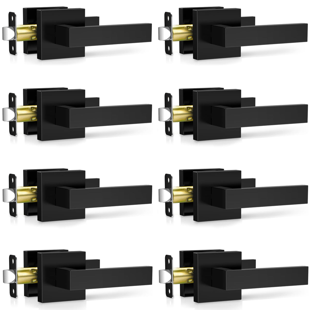Plustool 8 Pack Matte Black Interior Door Handles – Heavy-Duty Passage Levers for Left & Right Doors