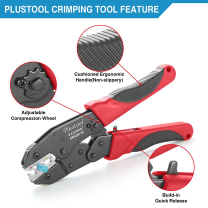 Plustool Crimping Tool for Heat Shrink Connectors AWG22-10 | Ratcheting Terminal Crimper