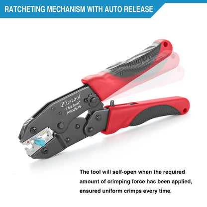 Plustool Crimping Tool for Heat Shrink Connectors AWG22-10 | Ratcheting Terminal Crimper