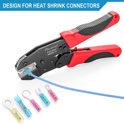 Plustool Crimping Tool for Heat Shrink Connectors AWG22-10 | Ratcheting Terminal Crimper
