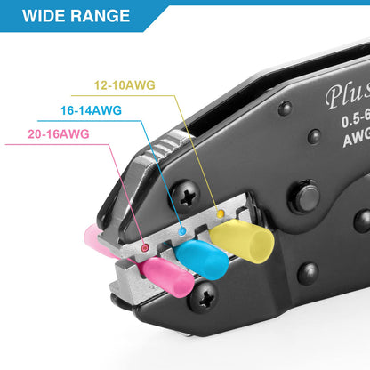 Plustool Crimping Tool for Heat Shrink Connectors AWG22-10 | Ratcheting Terminal Crimper