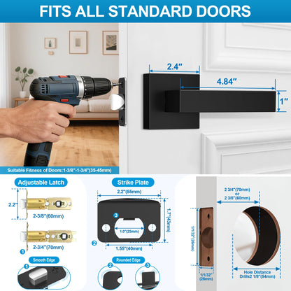 Plustool 5 Pack Matte Black Door Handles – Heavy-Duty Passage Levers for Interior Doors