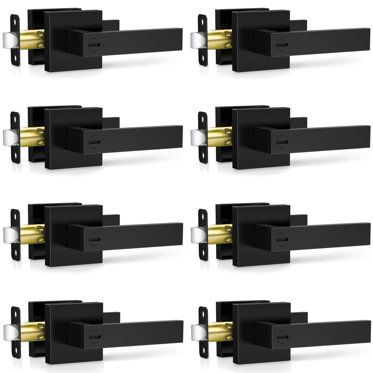 Plustool 8-Pack Matte Black Interior Door Handles — Reversible Privacy Lever Locksets