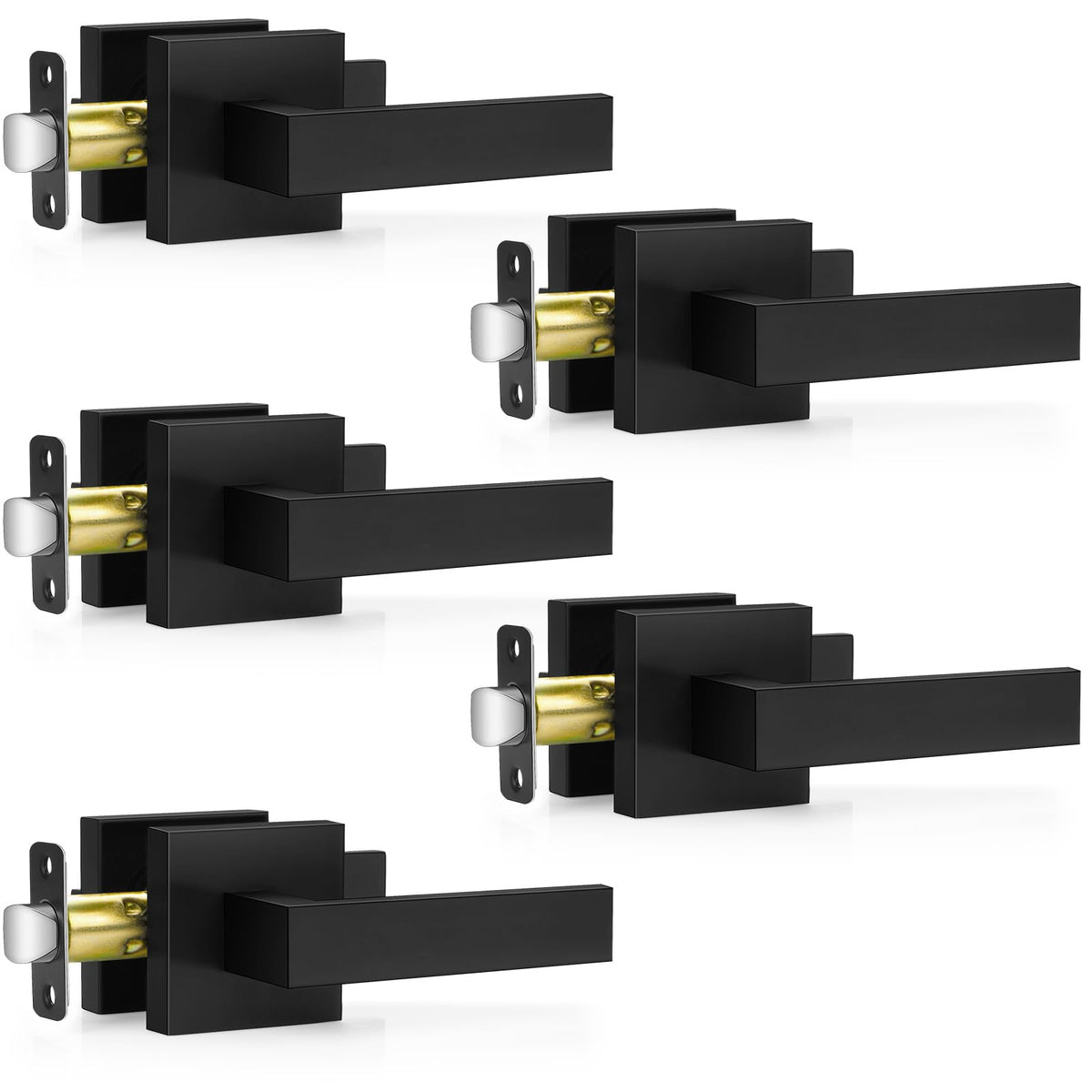 Plustool 5 Pack Matte Black Door Handles – Heavy-Duty Passage Levers for Interior Doors