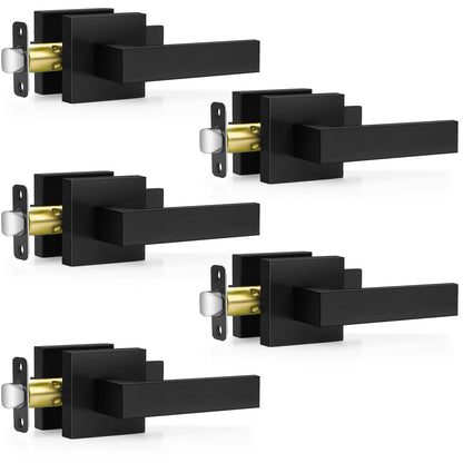 Plustool 5 Pack Matte Black Door Handles – Heavy-Duty Passage Levers for Interior Doors