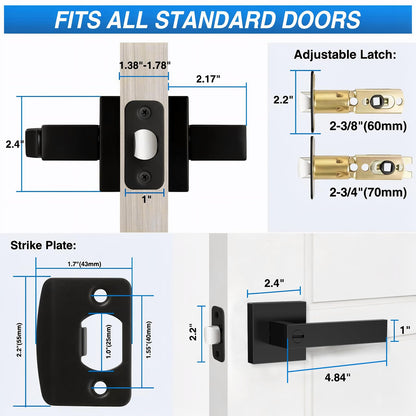 Plustool 8-Pack Matte Black Interior Door Handles — Reversible Privacy Lever Locksets