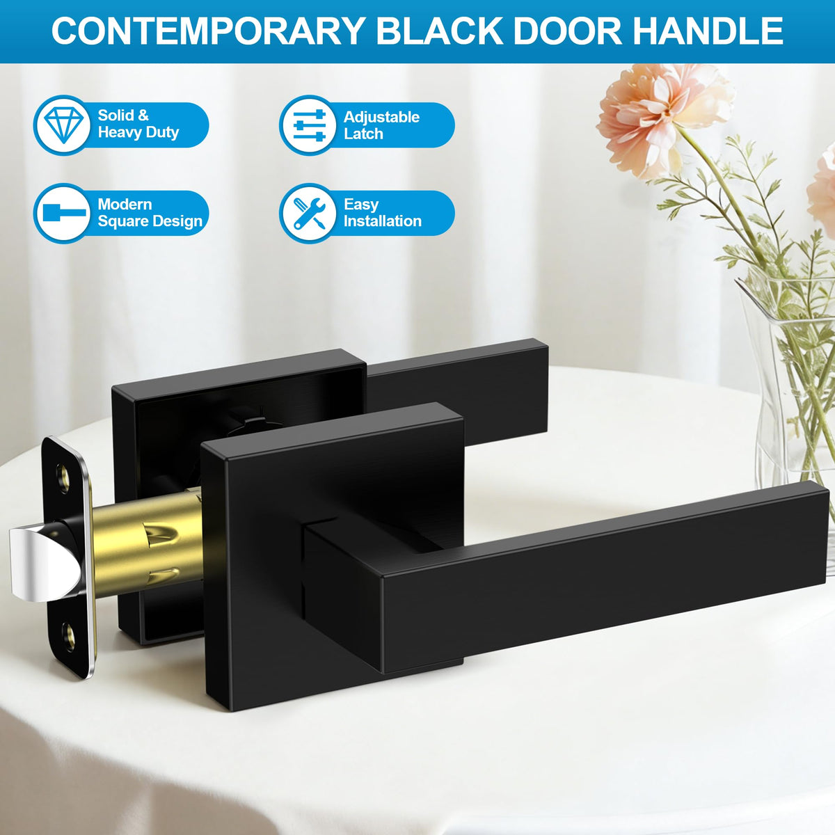 Plustool 5 Pack Matte Black Door Handles – Heavy-Duty Passage Levers for Interior Doors