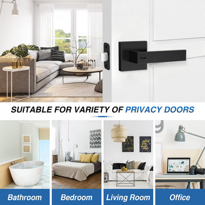 Plustool 8-Pack Matte Black Interior Door Handles — Reversible Privacy Lever Locksets