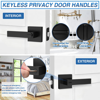 Plustool 8-Pack Matte Black Interior Door Handles — Reversible Privacy Lever Locksets