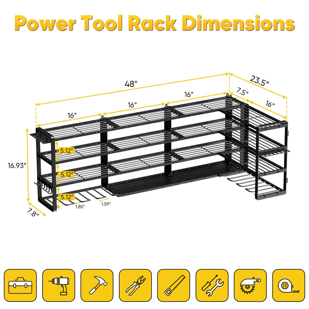 POKIPO Extra Large 64-Inch Wall Mount Power Tool Organizer – 1000 lb Capacity