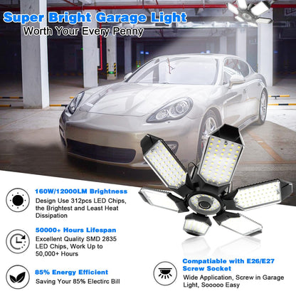 POLARPRA LED Garage Light 160W – 16000 LM, Deformable Panels, E26/E27