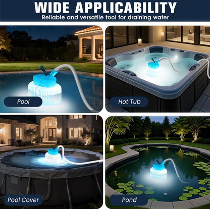 PoolPop LED Lighted Pool Cover Pump – 850 GPH Submersible, 16ft Hose, 25ft Cord