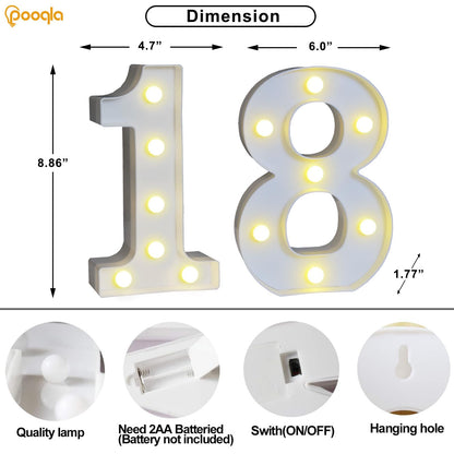 Pooqla 18th Birthday Decorations – Light Up Numbers 1 & 8 for Table & Wall Backdrop