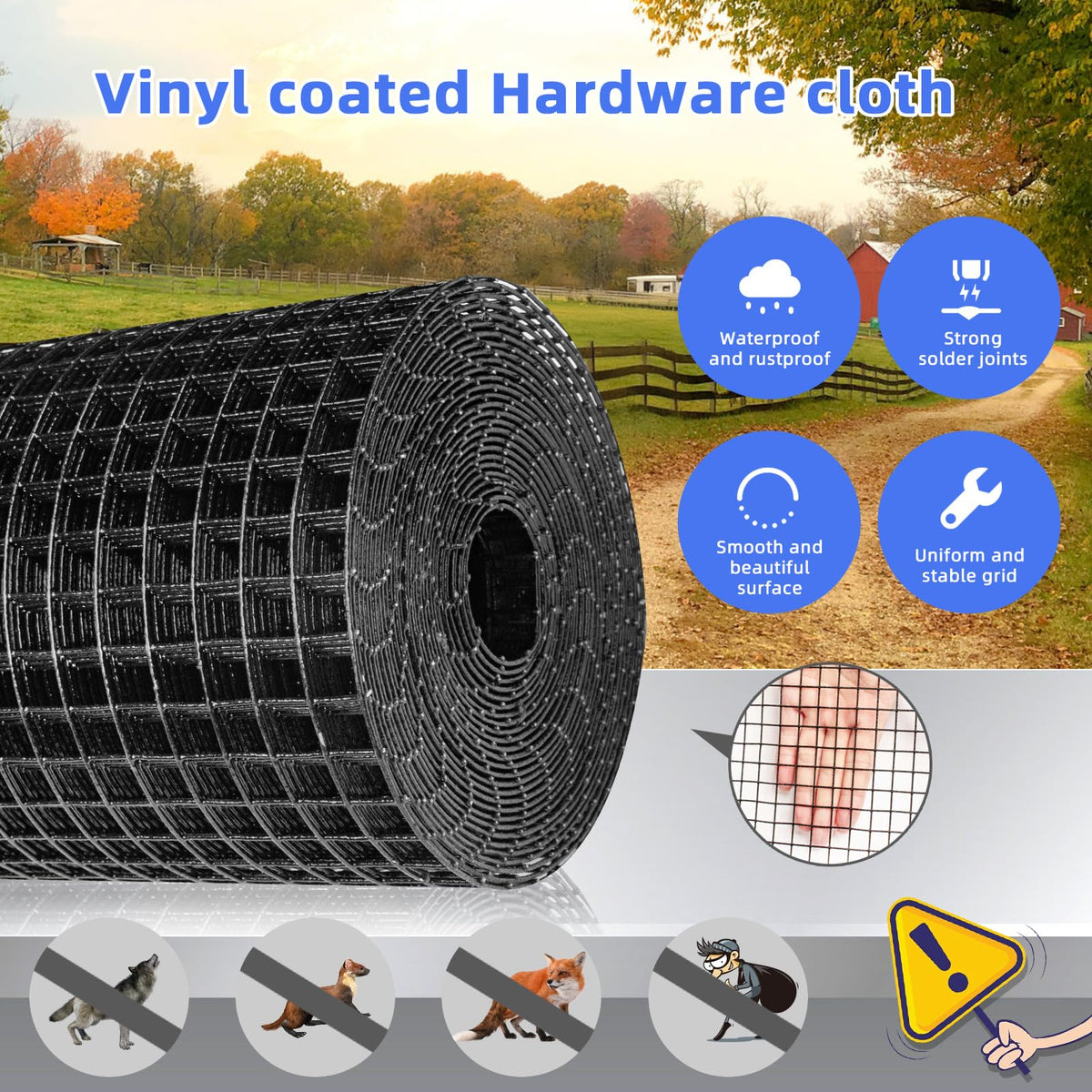 Potnet Black Hardware Cloth 1/2-Inch Mesh, 48 x 100 ft – Rust-Proof Welded Wire Fencing