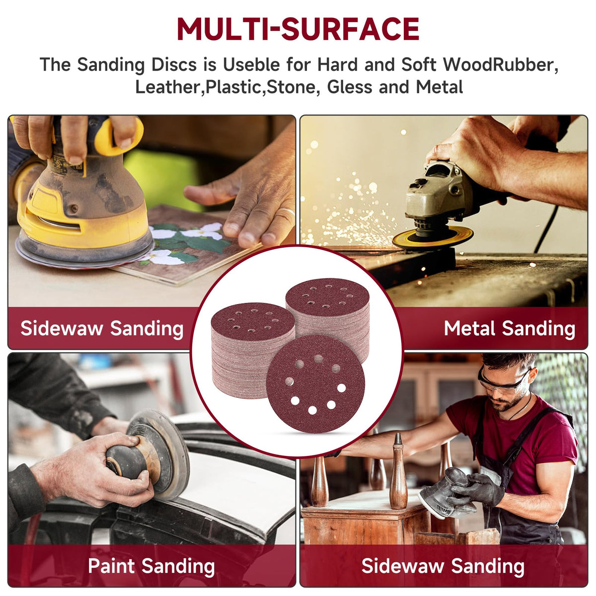 POTUINOM 165 PCS 5-Inch Sanding Discs – 8-Hole Dust Removal, Round Hook-and-Loop, 40-600 Grit