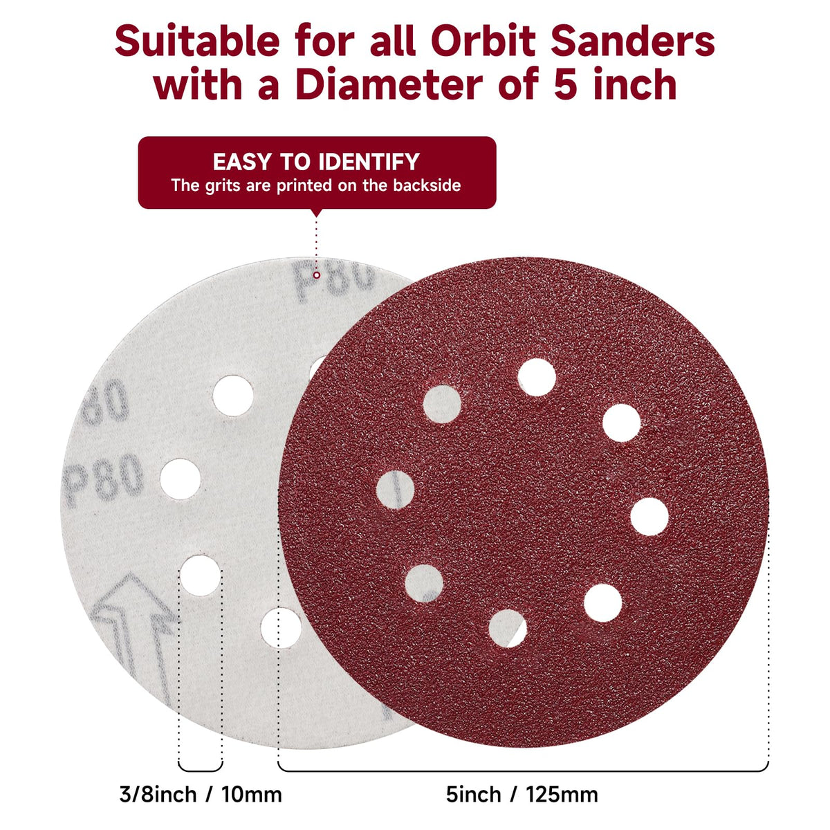 POTUINOM 165 PCS 5-Inch Sanding Discs – 8-Hole Dust Removal, Round Hook-and-Loop, 40-600 Grit