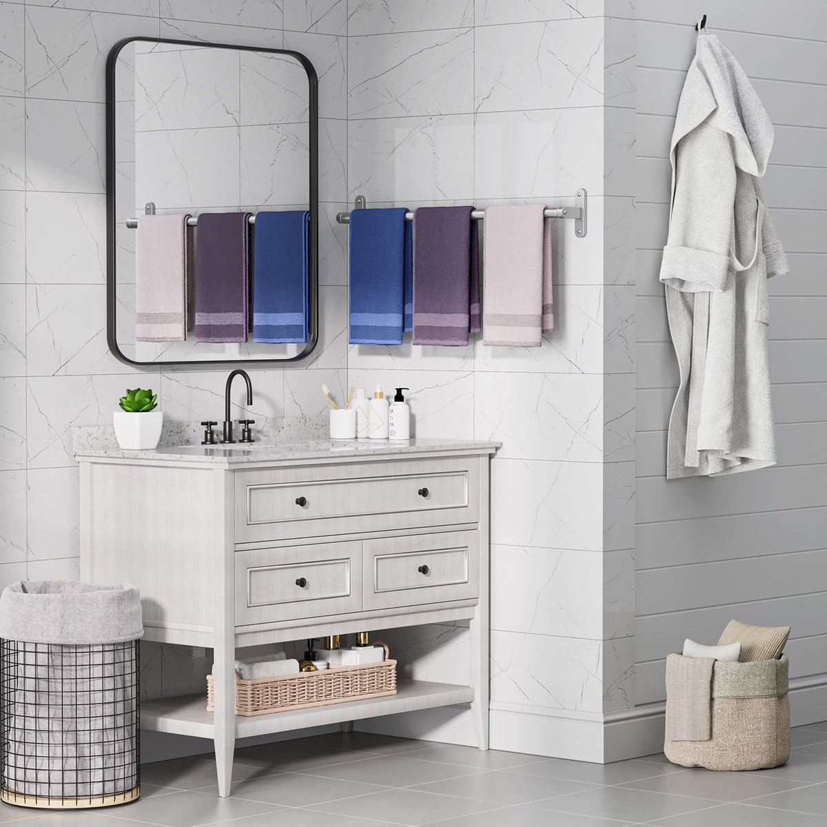 Powools Brushed Nickel 24 Inch Towel Rack Wall Mounted Rustproof Bath Bar