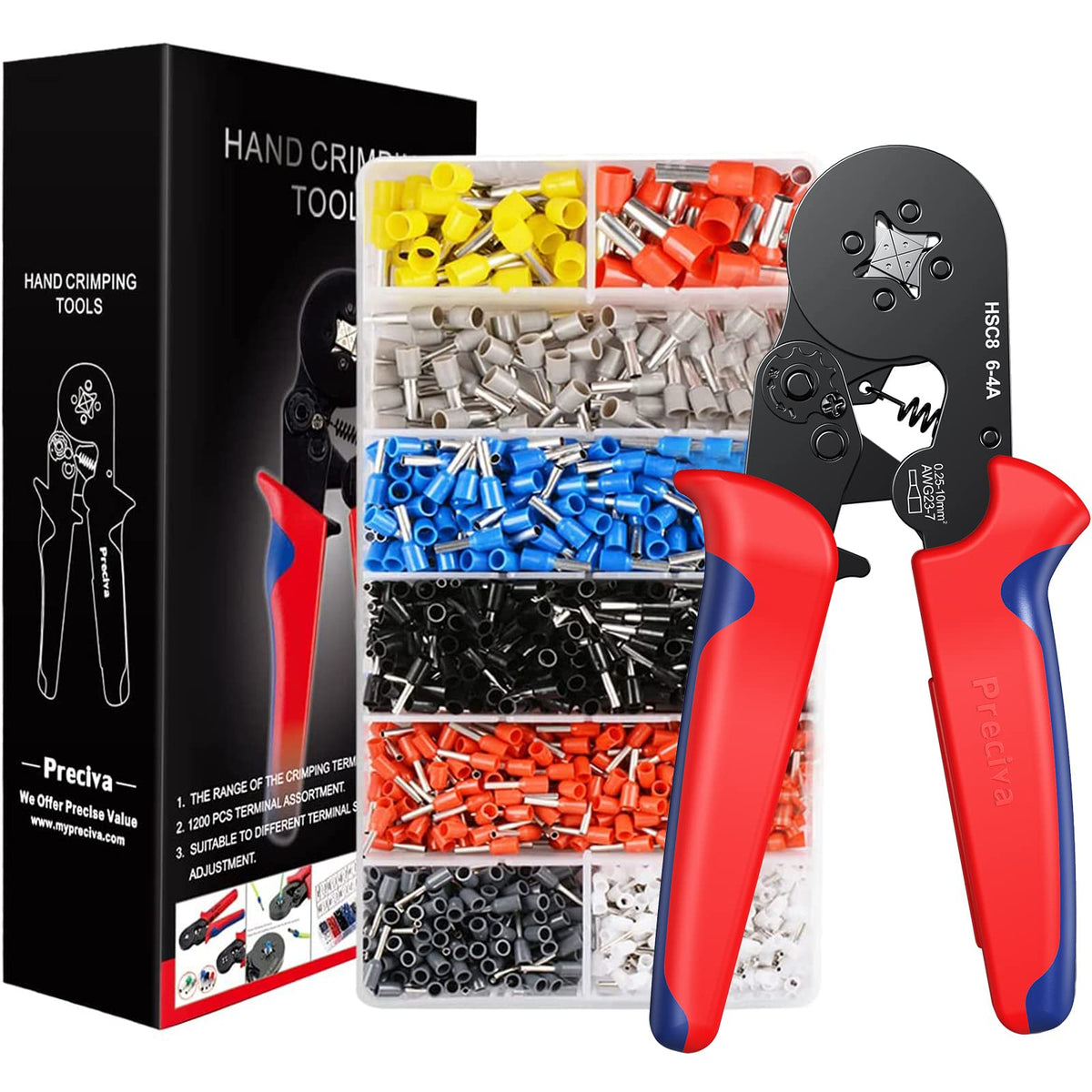 Preciva Ferrule Crimping Tool Kit – Self-Adjusting Ratchet Tool with 1200 Terminals (AWG23-7)