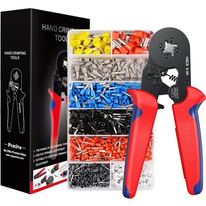 Preciva Ferrule Crimping Tool Kit – Self-Adjusting Ratchet Tool with 1200 Terminals (AWG23-7)